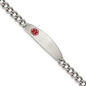 Men's Stainless Steel Red Enamel Medical I.D. 8.5 Inch Bracelet